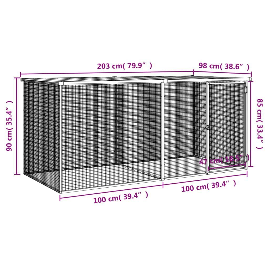 vidaXL Voliere Hühnerkäfig mit Dach Hellgrau 203x98x90 cm Verzinkter Stahl