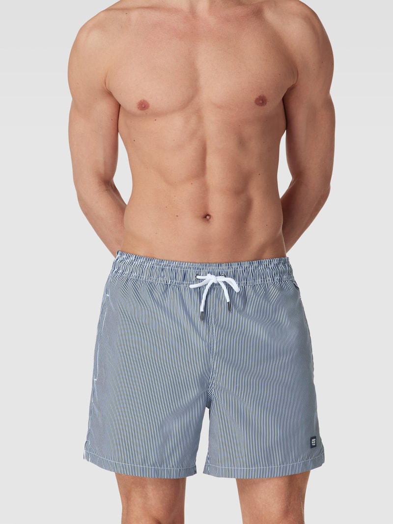 Badehose mit Label-Detail Modell 'BEACHPORT' in marineblau