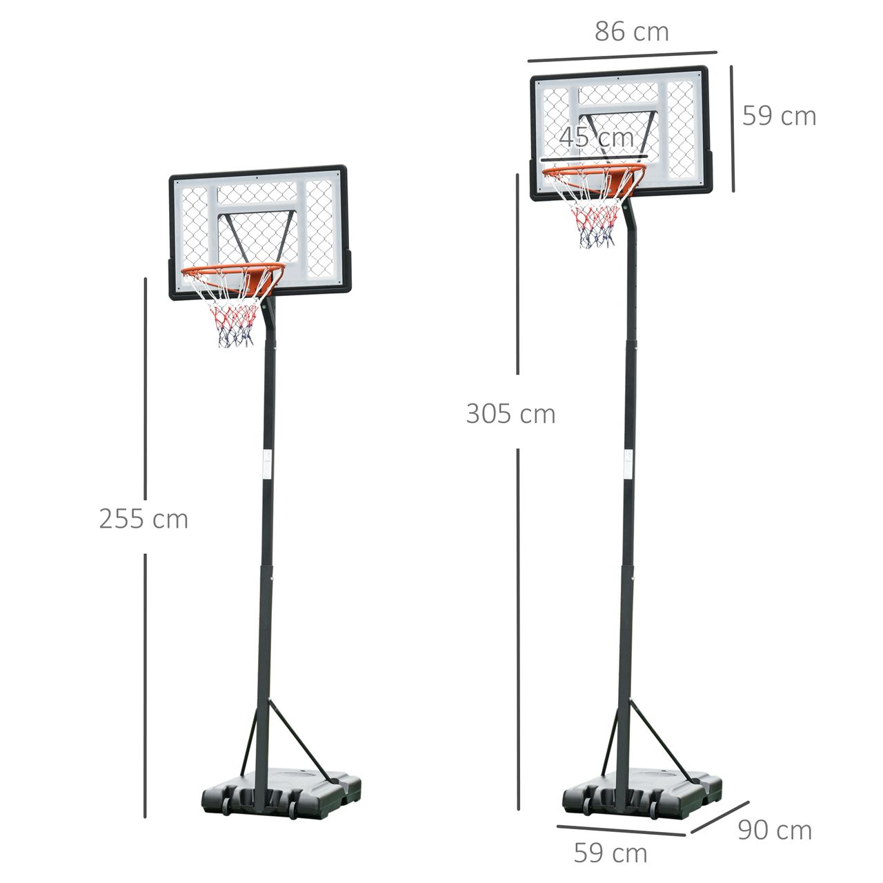 HOMCOM Mobiler Basketballständer Basketballkorb höhenverstellbar 302-352 cm