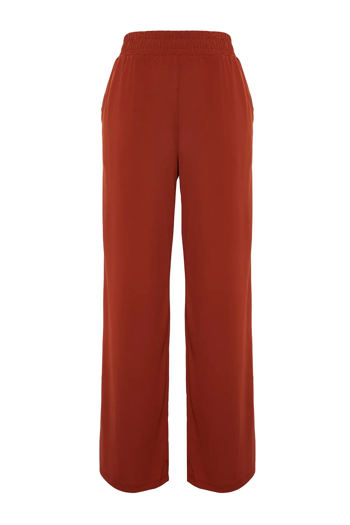 Trendyol Collection  Zimtfarbene, weit geschnittene/locker geschnittene, dehnbare Strickhose mit hoher Taille TWOSS23PL00129