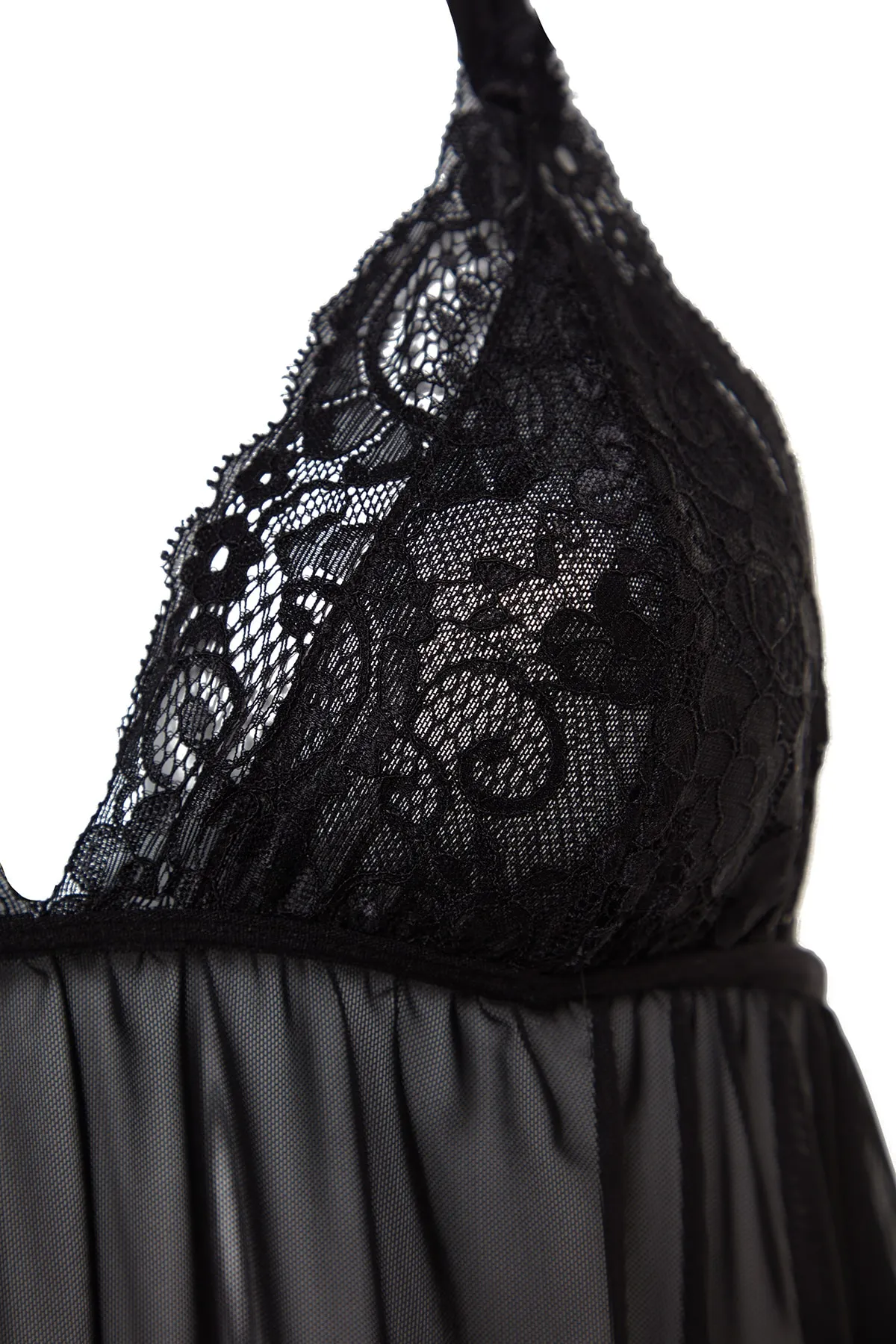Trendyol Collection  Schwarze Strumpfhose mit Tüllträgern und Spitze, Babydoll aus Strick THMSS23LL00004