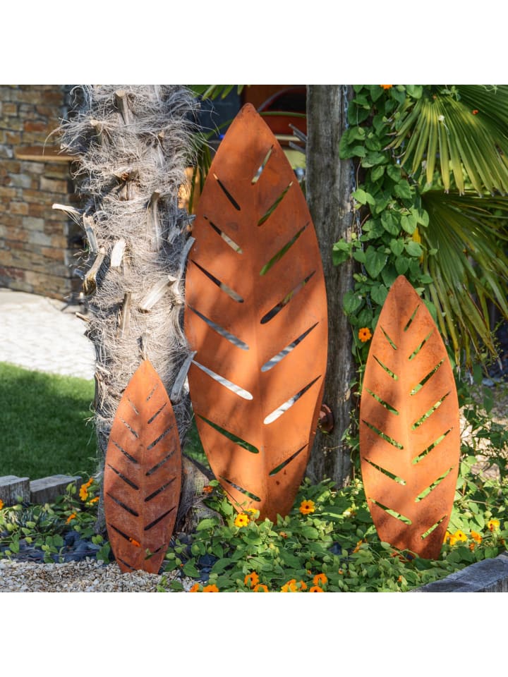 UNUS 3er Set Gartenstecker Rost Palmblätter in Braun günstig kaufen onesize