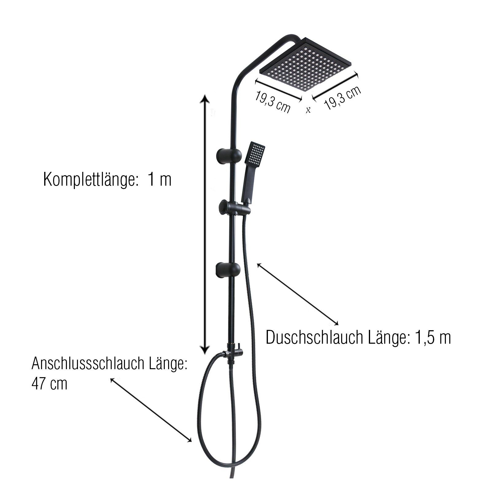 Grafner Duschsystem Grafner® Duschgarnitur mit Regenschauerduschkopf und Handbrause, 1 Strahlart(en), schwarz, Antikalk-Softdüsen