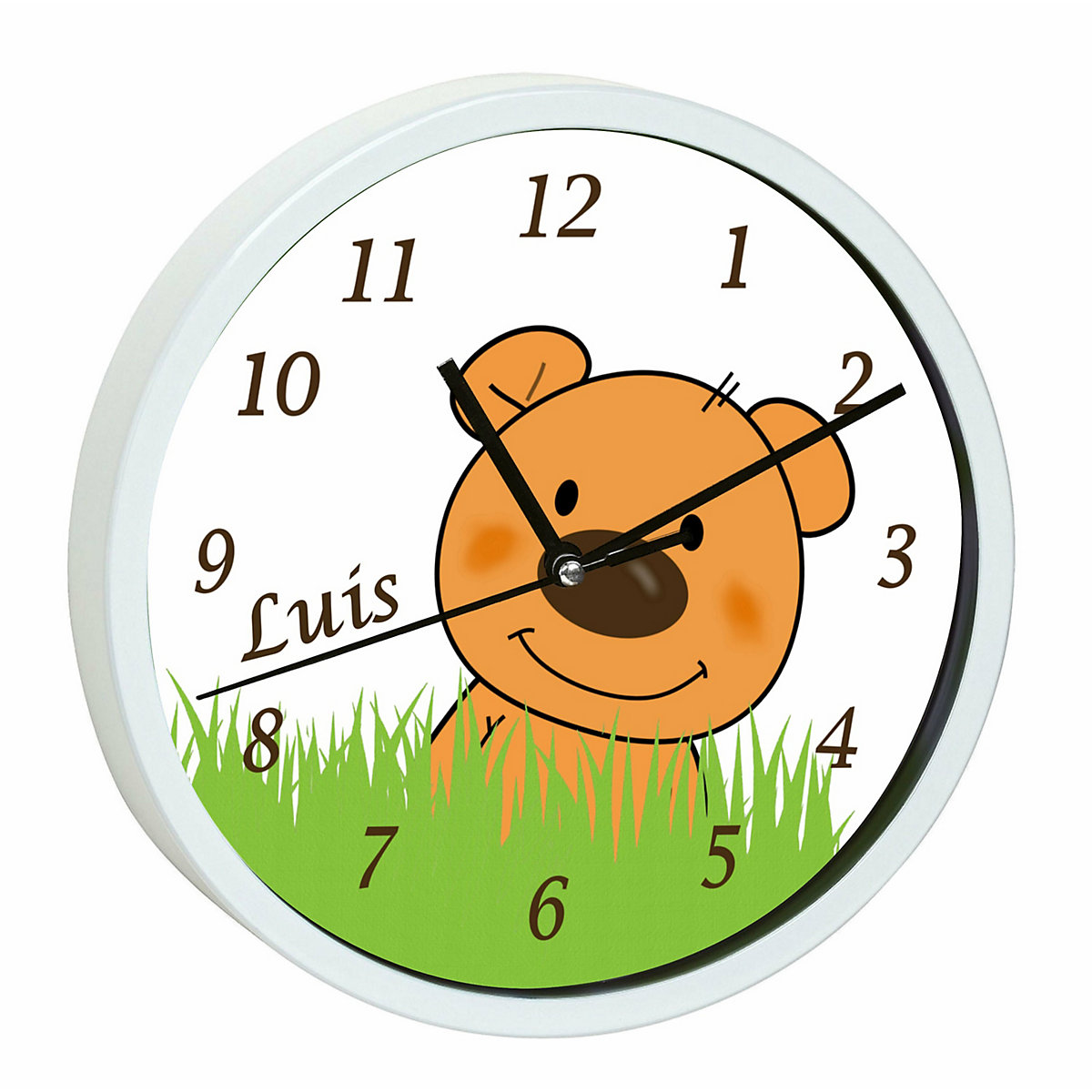 Kinder Wanduhr personalisiert mit Name Teddy Bär-Graß
