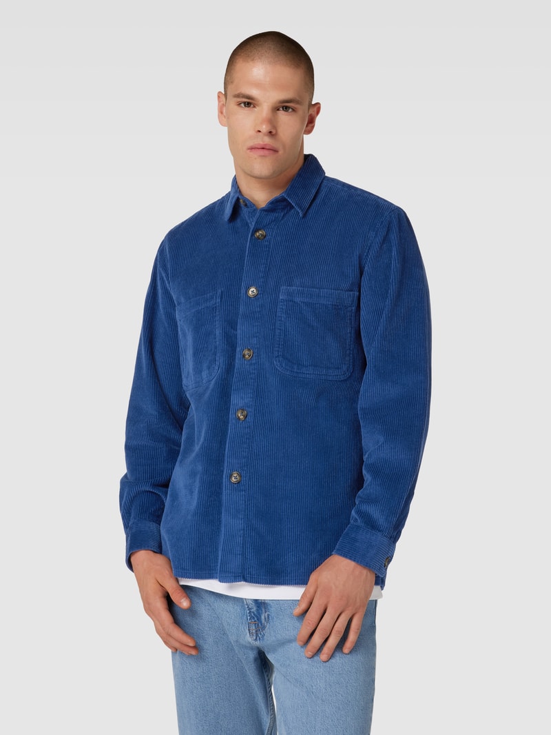 Overshirt aus Cord mit Umlegekragen in blau meliert