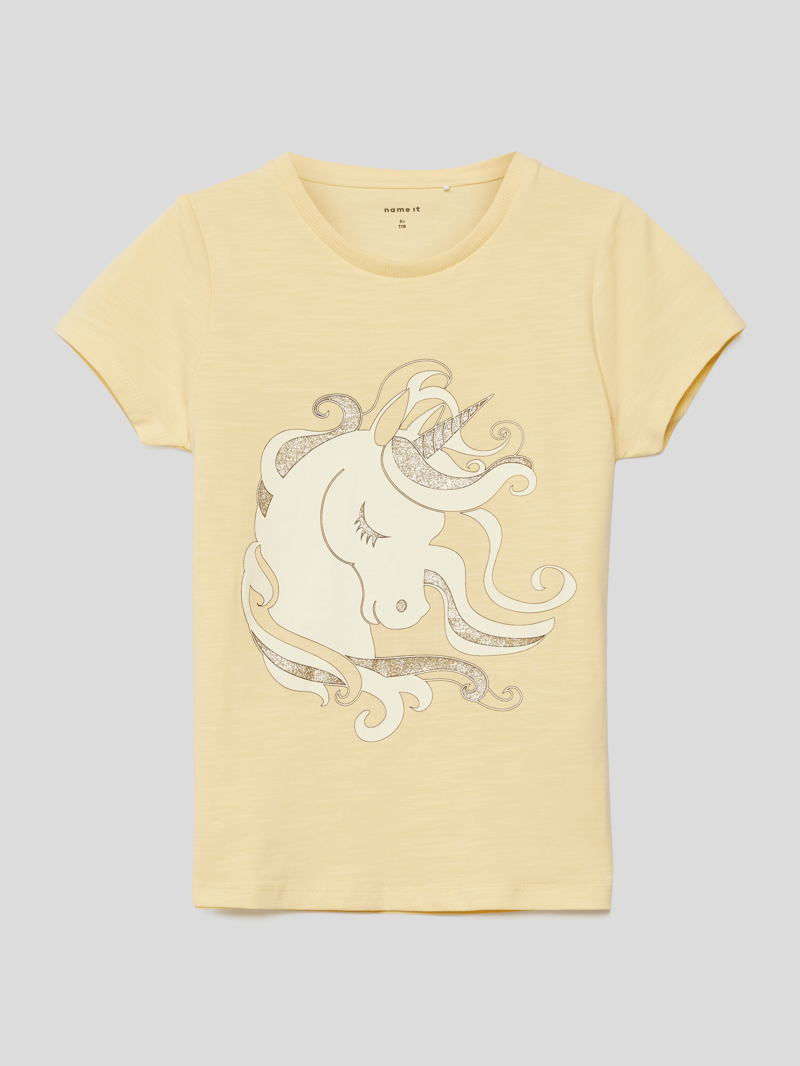 T-Shirt mit Motiv-Print in hellgelb