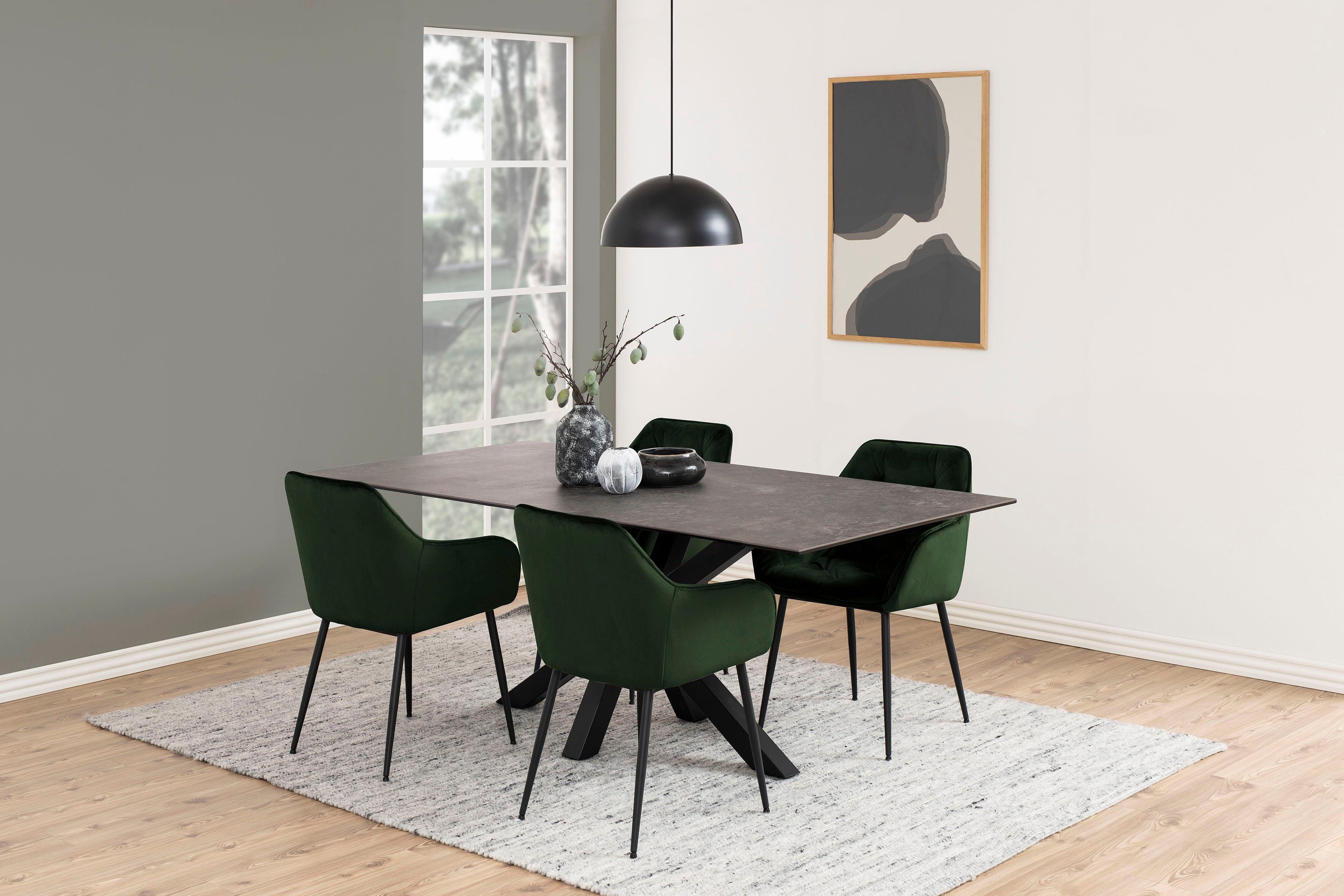 ACTONA GROUP Esstisch Hanna, mit einer schwarzen Keramik-Optik Tischplatte, Breite 200 cm