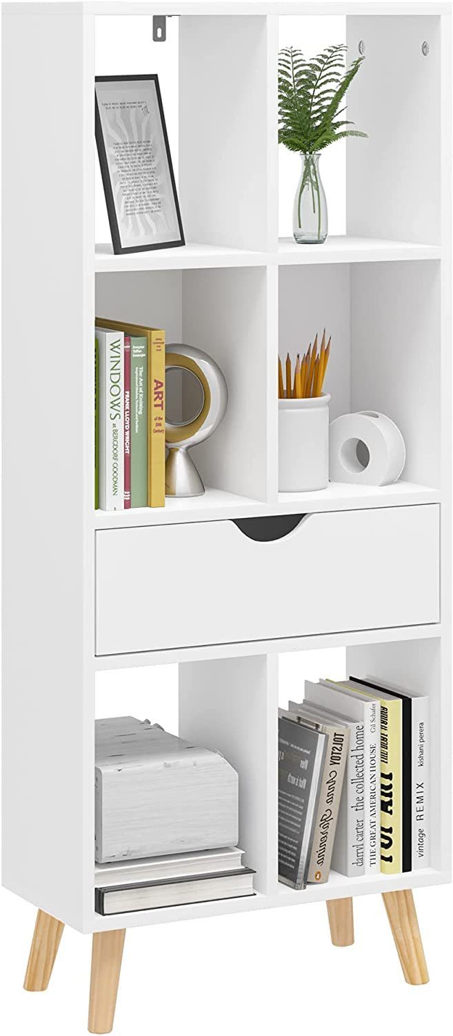 EUGAD Bücherregal, 1-tlg., Raumteiler Aktenregal mit Schublade, aus MDF, Weiß