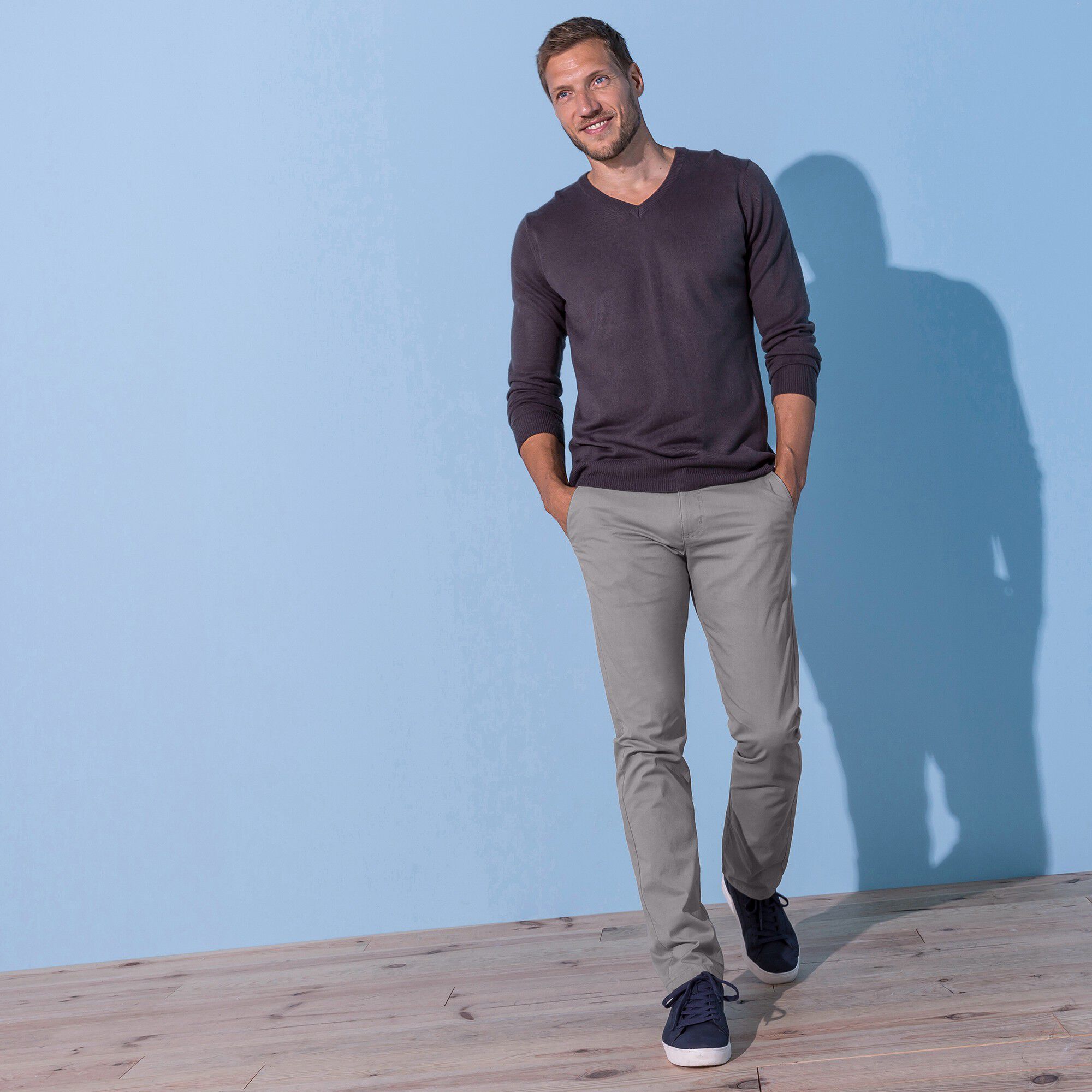 Pantalon chino uni sergé stretch grand confort