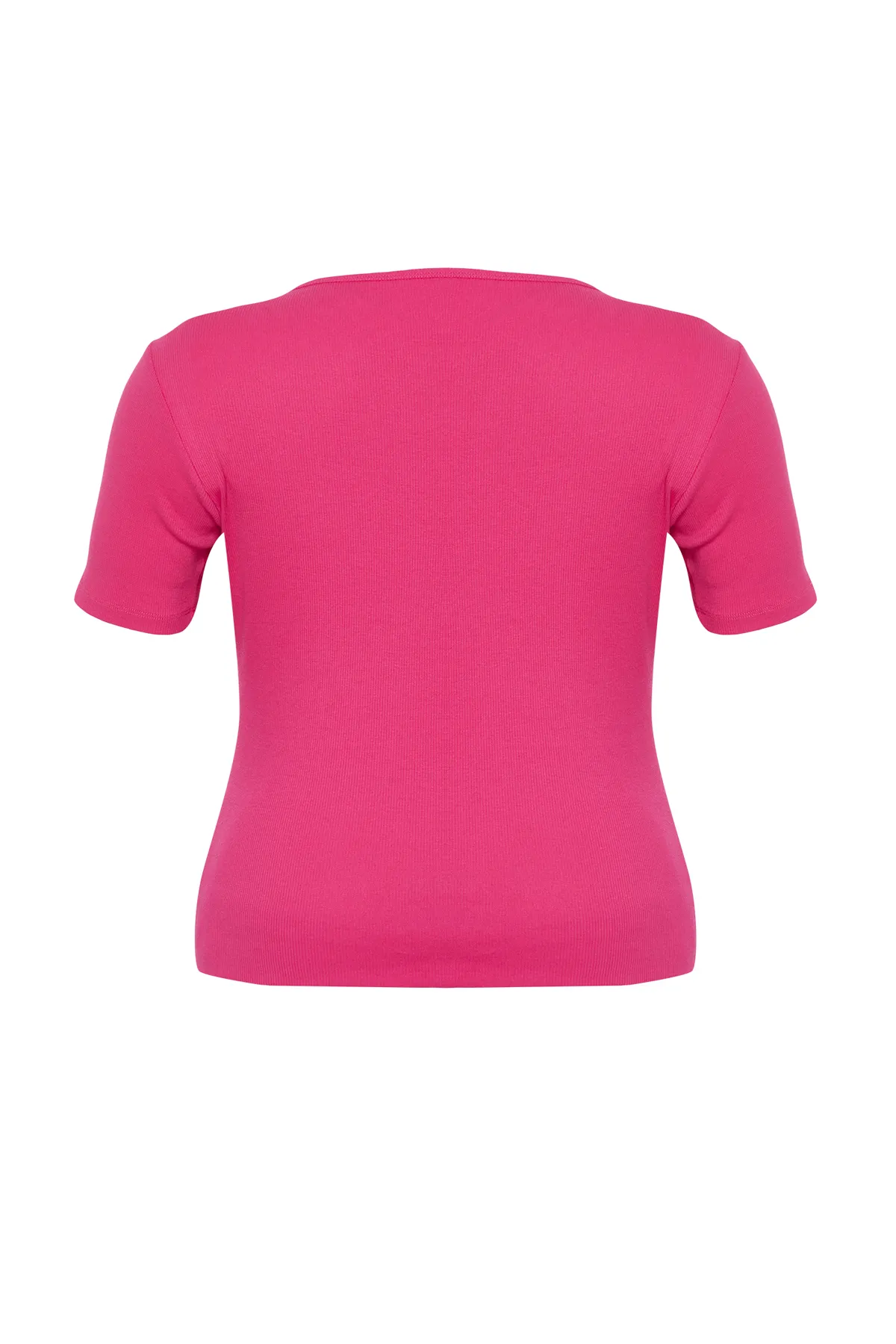 Trendyol Curve  Rosa T-Shirt aus Rippstrick mit Herzausschnitt und Cut-Out-Detail TBBSS24BF00006