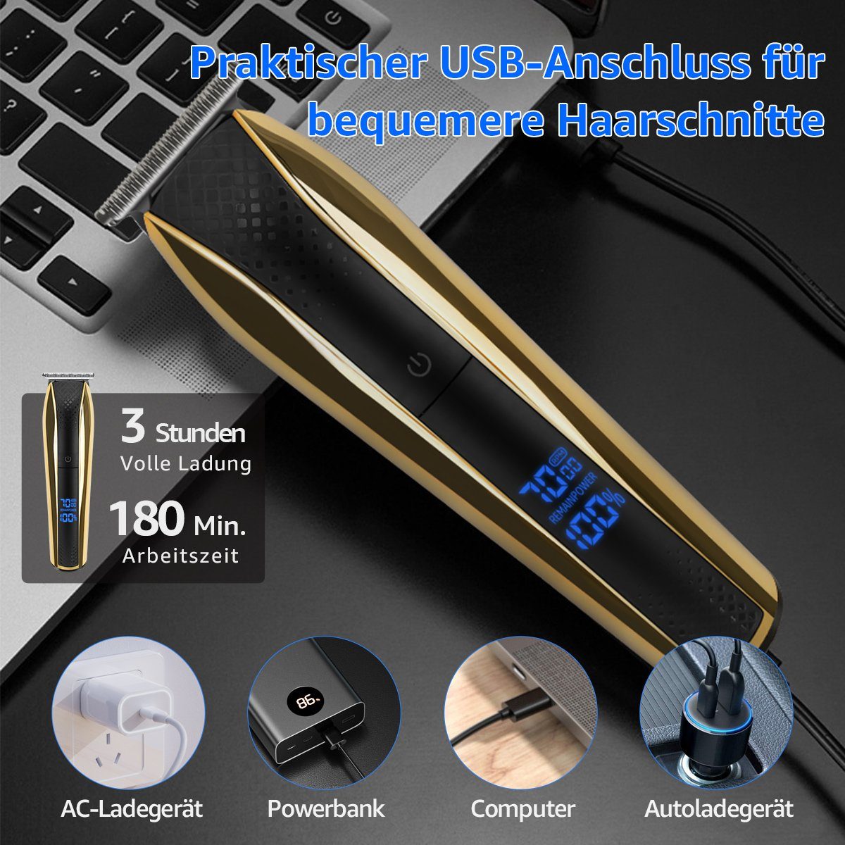 7Magic Haarschneider Haarschneidemaschine Profi, Wasserdicht Haarschneider Herren, Trim Rasierer, T-Blade Trimmer für Männer mit 4 Kamm und LED Anzeige