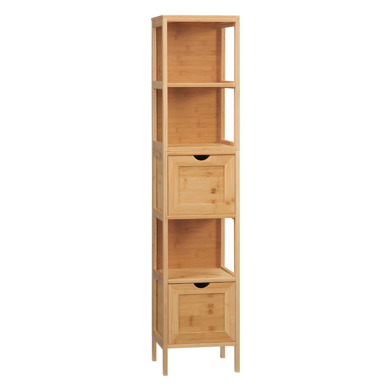 kleankin Badezimmerschrank, Beistellschrank aus Bambus, Hochschrank, Kippschutz