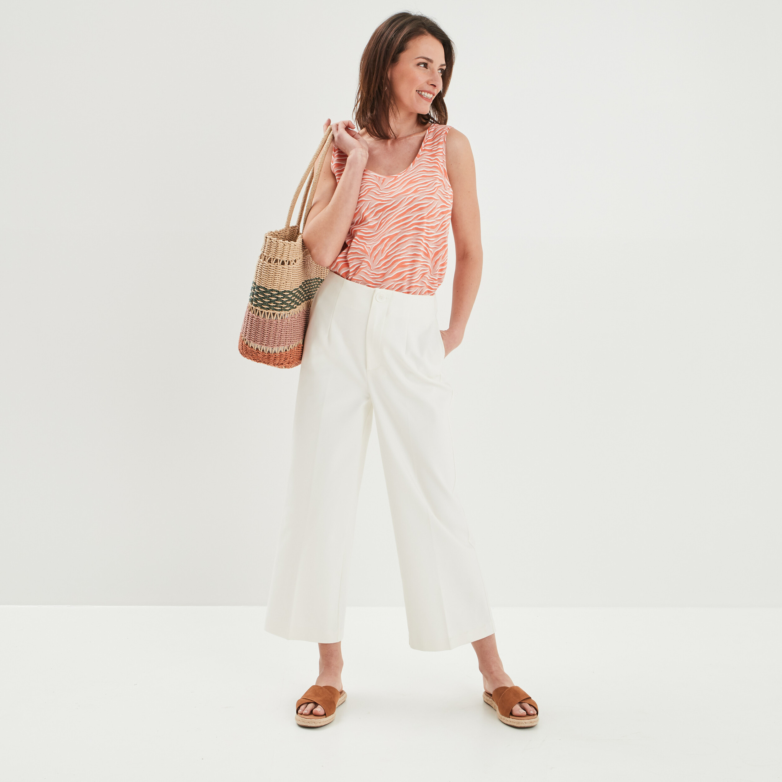 Pantalon city large blanc femme | La Halle