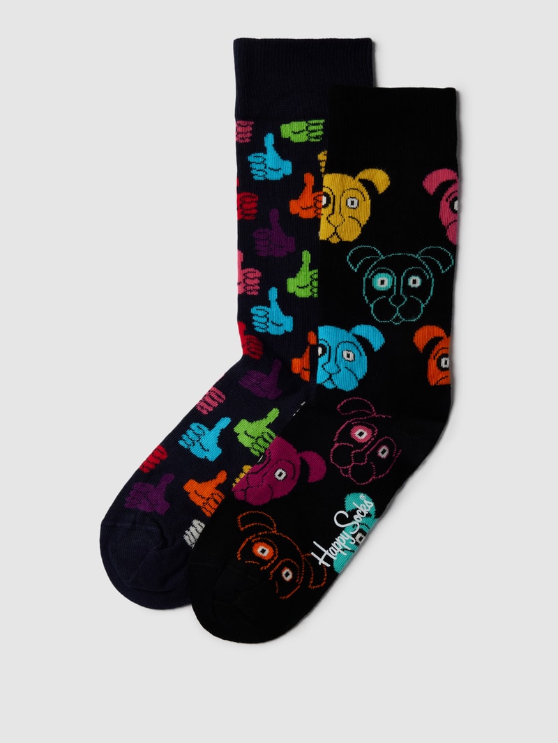 Socken mit Allover-Muster im 2er-Pack Modell 'Dog' in schwarz