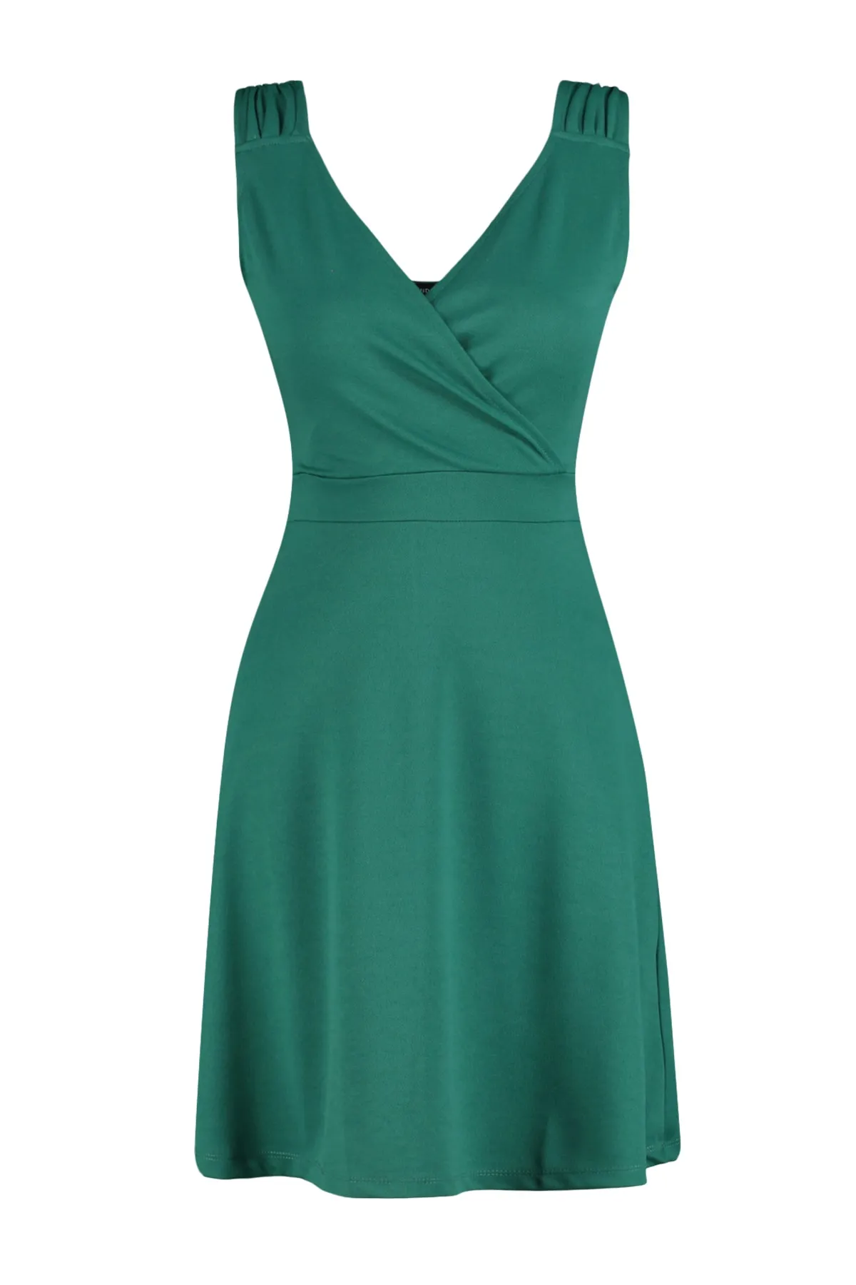 Trendyol Collection  Grünes Mini-Strickkleid aus Krepp mit offener Taille und zweireihigem Ausschnitt im Skater-Stil TWOSS20EL1579