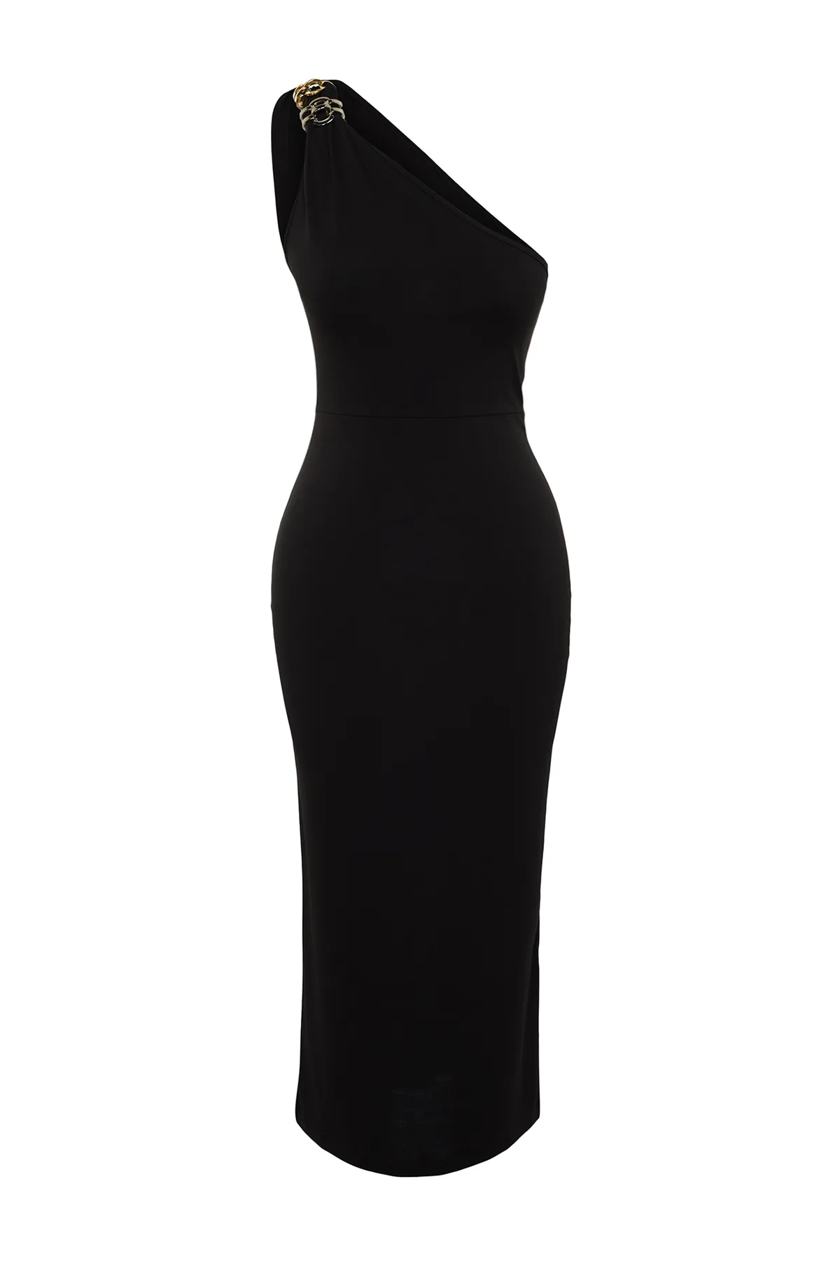 Trendyol Collection  Schwarzes, figurbetontes, elegantes Abendkleid mit Strickaccessoires TPRSS24EL00035