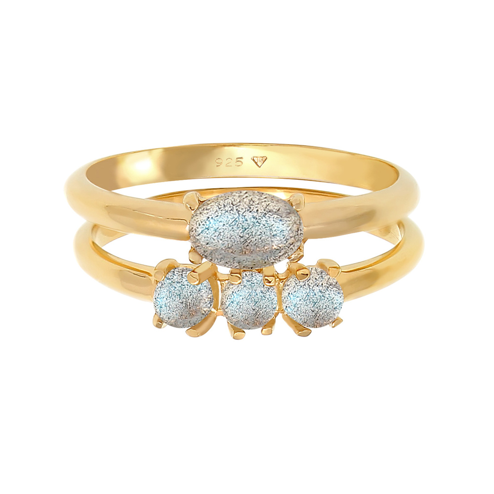 Elli Elli Bague Ensemble Labradorite Vintage Bague Femme - (925/1000) Argent Bague