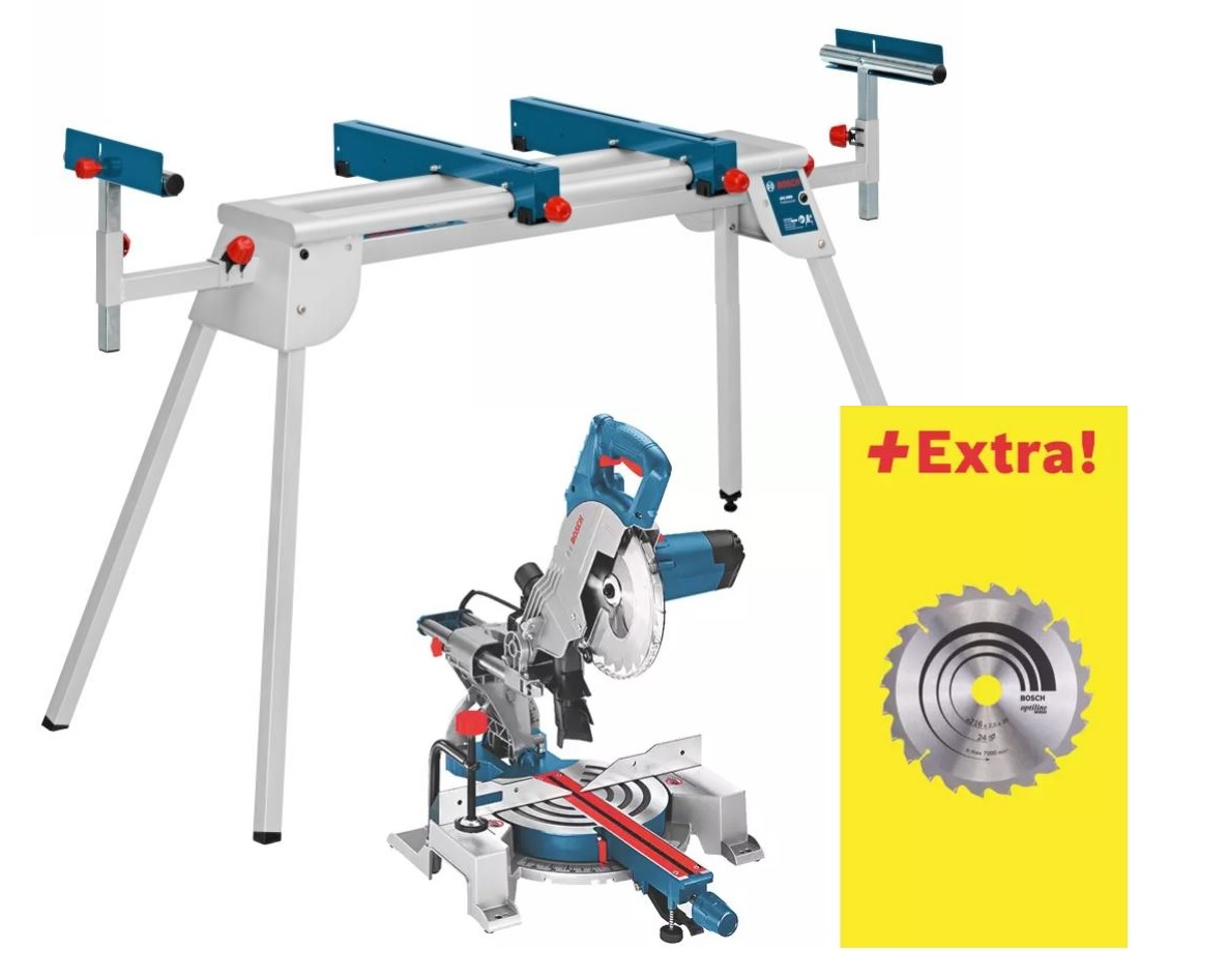 „Bosch Blue GCM80SJ-SET“ GCM 80 SJ kampinis pjūklas 216 mm, 1400 vatų + GTA 2600 stovas