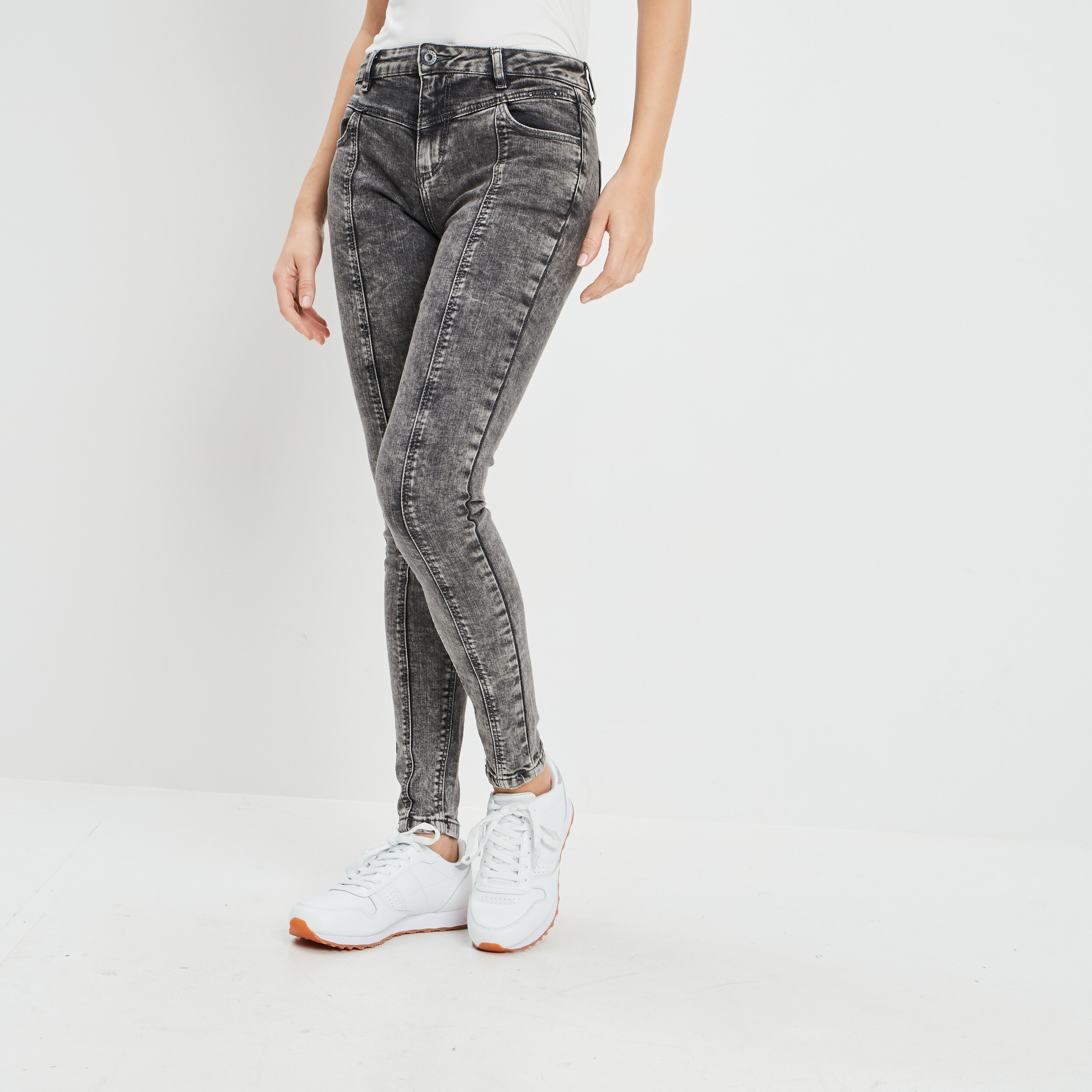 Jeans skinny avec clous denim gris femme | La Halle