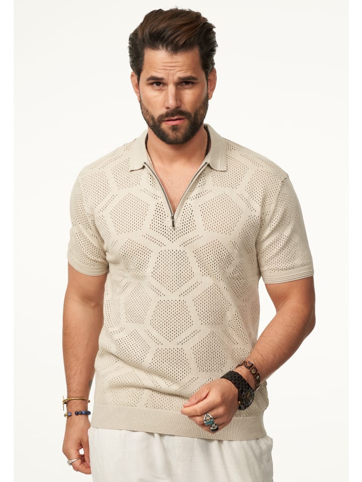 SOULSTAR Poloshirt - mit Half-Zip Kurzarm Strick Polo-Hemd T-Shirt in Stone günstig kaufen