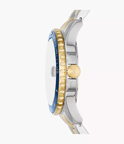 Fossil Uhr Fossil Blue Dive 3-Zeiger-Werk Datum Edelstahl Bicolor