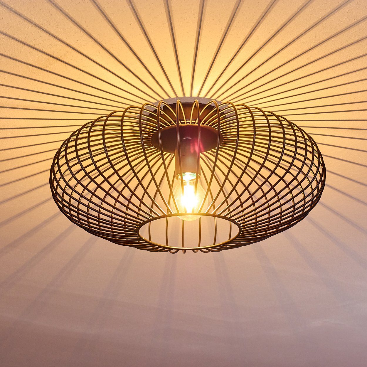 hofstein Deckenleuchte Pieris Deckenlampe aus Metall in Schwarz, ohne Leuchtmittel, E27, Leuchte m. Gitter u. Lichteffekt an der Decke