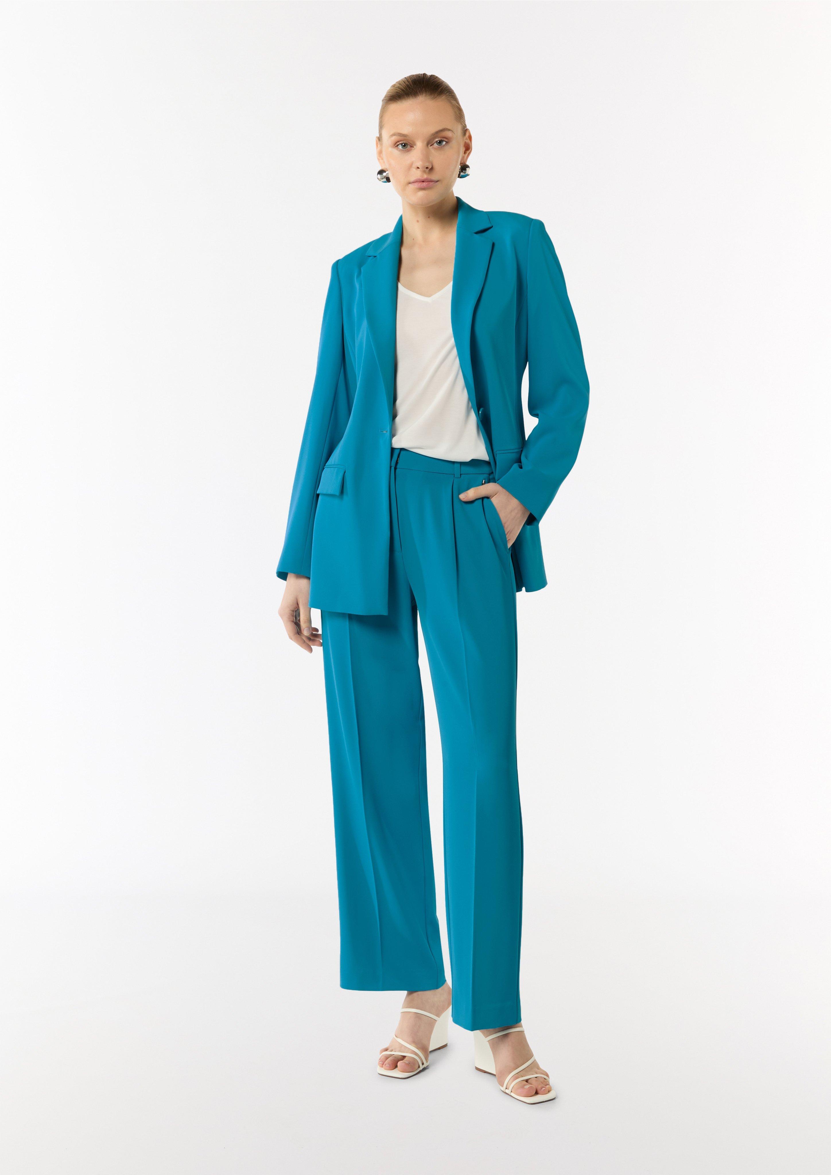 Fließende Wide-Leg-Hose mit Bügelfalten - ozeanblau