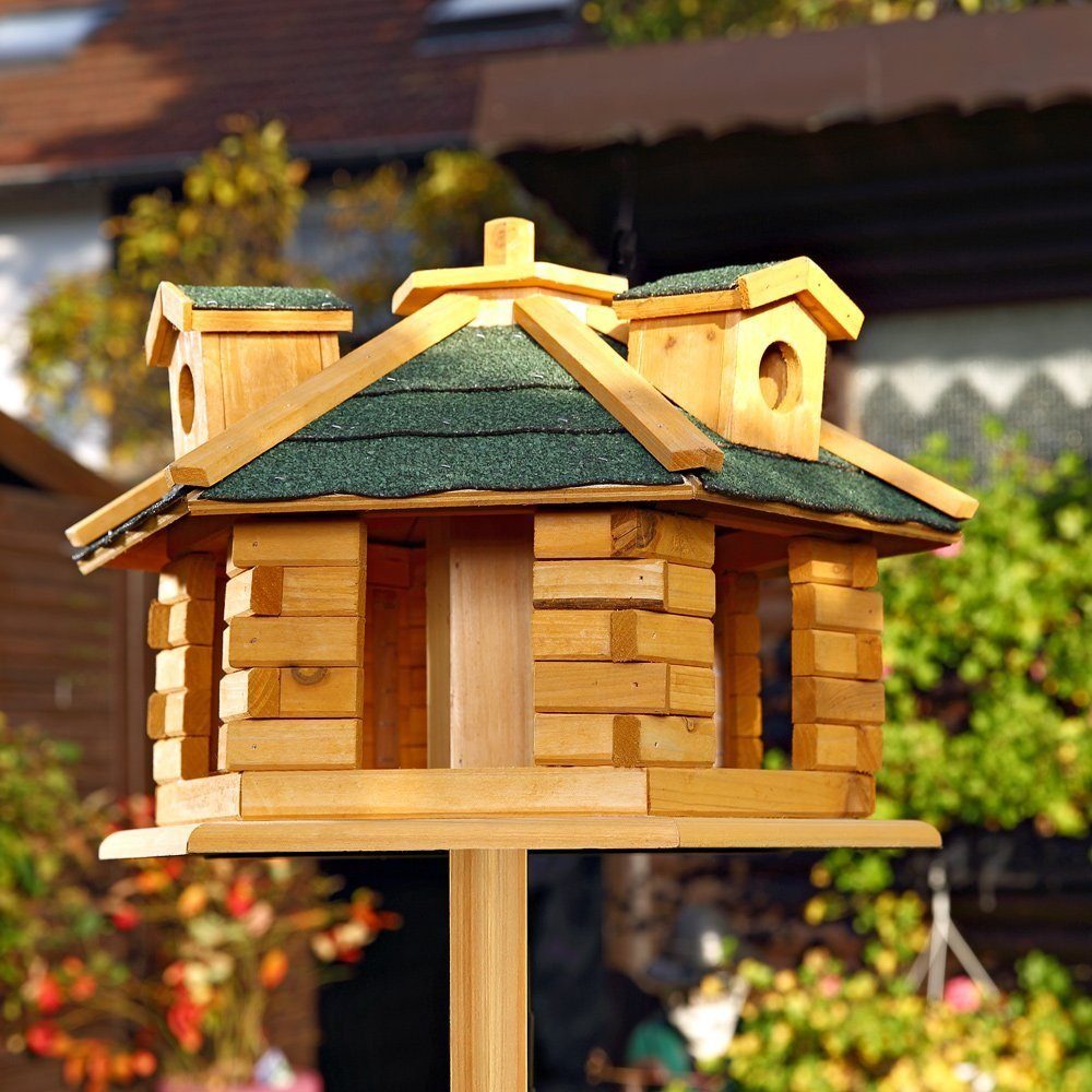 Melko Vogelhaus Vogelfutterhaus Vogelhäuschen Vogelvilla XXL 48 CM in Weiß Schwarz oder Braun Grün Futtersilo Futterhaus, Eine kleine Erhöhung am Rand des Vogelhauses sorgt dafür, dass das Futter nicht herausfällt
