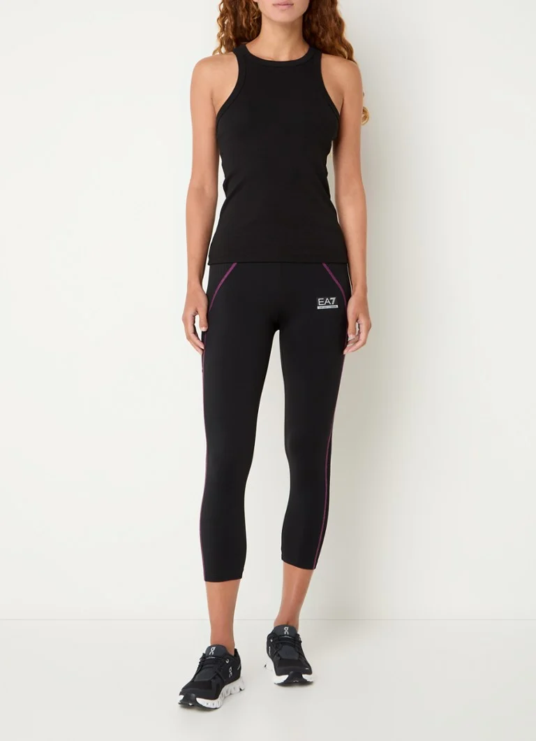 Leggings corti a vita alta con fascia logo di Emporio Armani