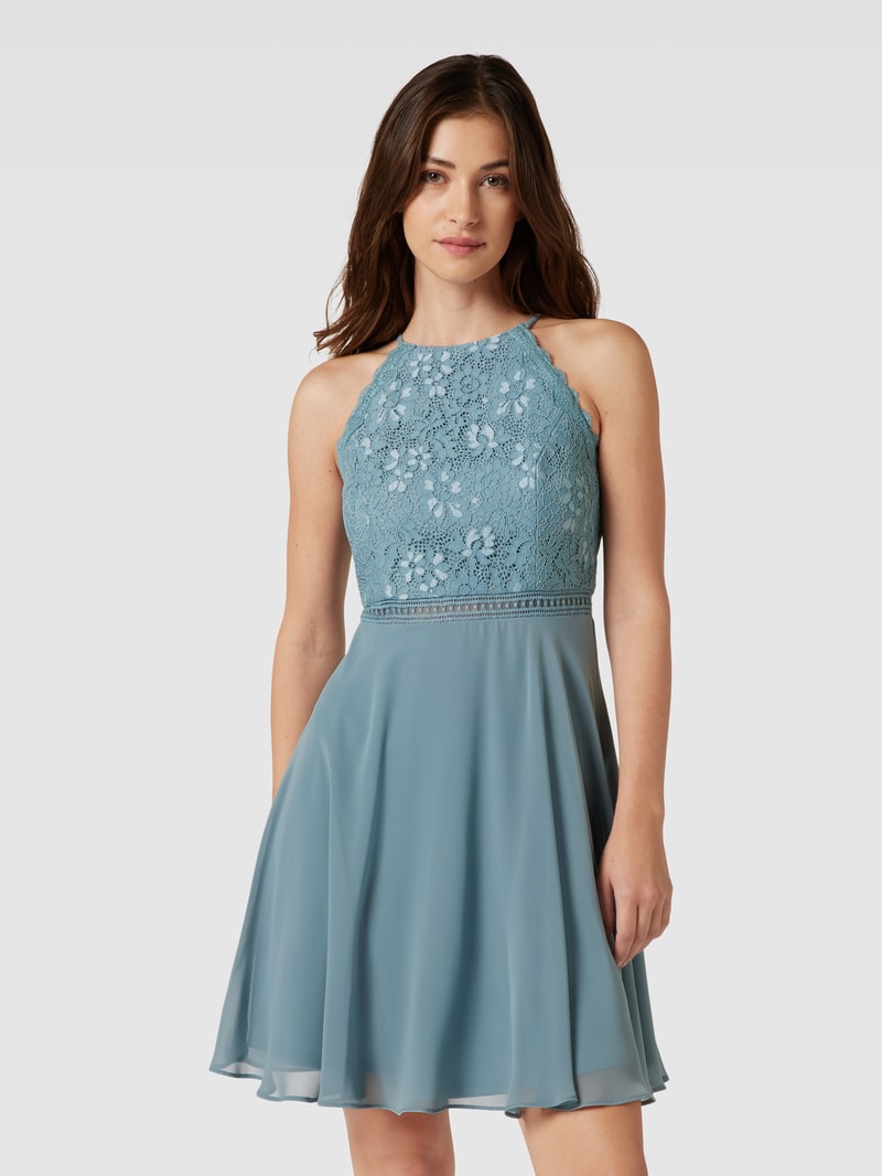Cocktailkleid mit Spitzenbesatz in ozean blau