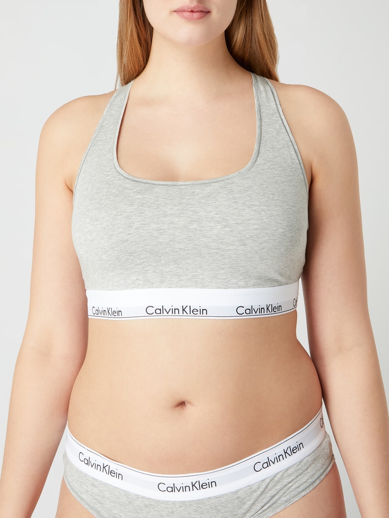 Bralette mit elastischem Logo-Bund in mittelgrau meliert