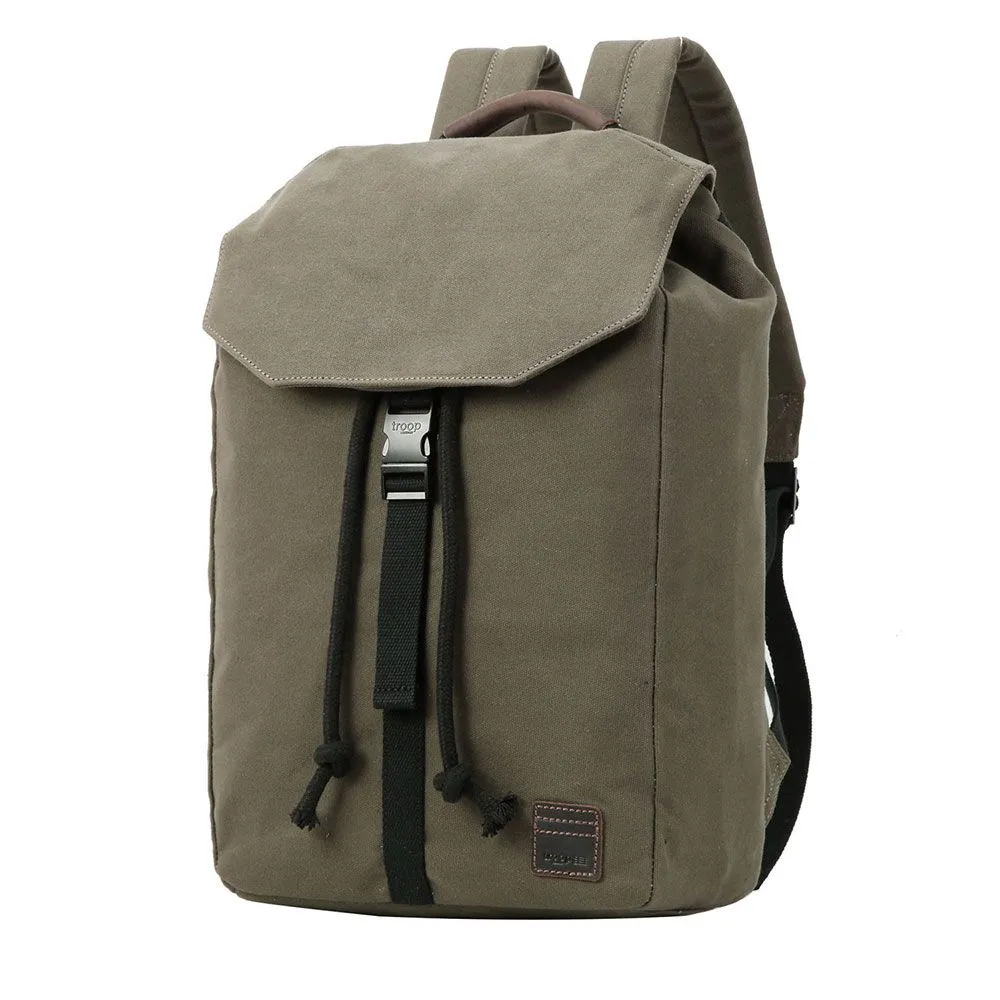 Troop London Heritage Waxed Canvas Laptop Backpack - Olive