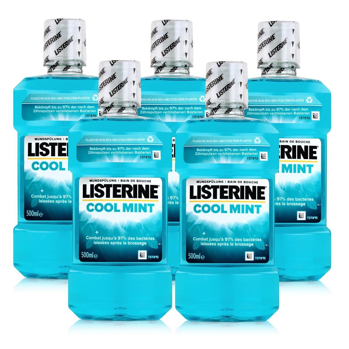 Listerine Mundspülung, Listerine Mundspülung Cool Mint 500ml - Intensiver Minzgeschmack (5er