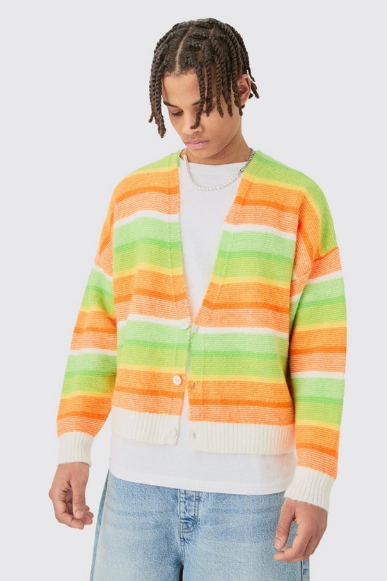 Kastiger gestreifter Cardigan in Orange