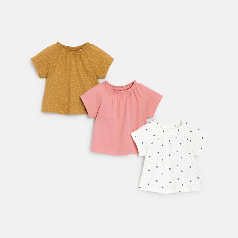 T-shirt col élastiqué rose bébé fille