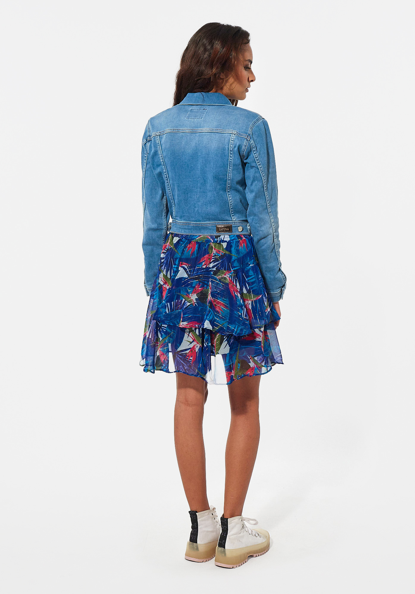 BIGUN  Jupe bleue fleurie en 100% polyester recyclé