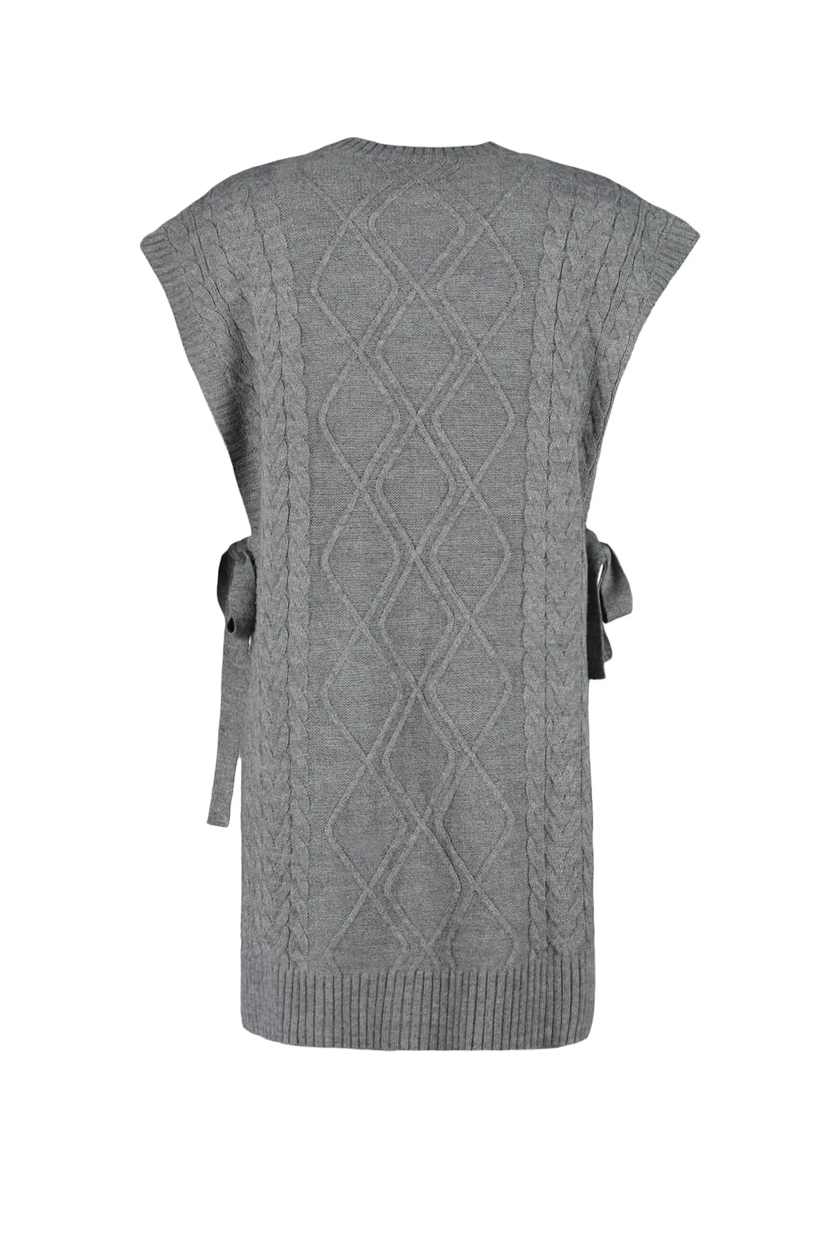 Trendyol Modest  Anthrazitfarbener geflochtener Strickpullover mit Schnürung an der Taille TCTAW22UV0018