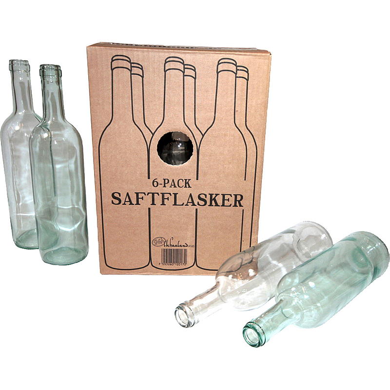 Tomflasker 6-pk 0,75 liter, klart glass