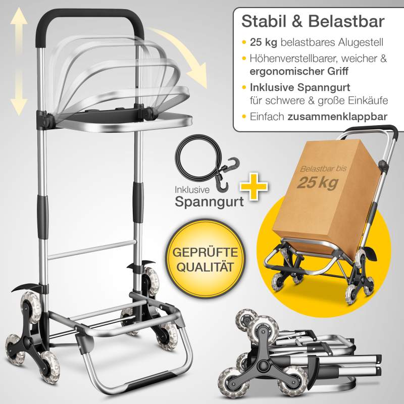 Aktivshop Treppensteiger Einkaufstrolley mit Kühlfach, abnehmbare Tasche 43 Liter