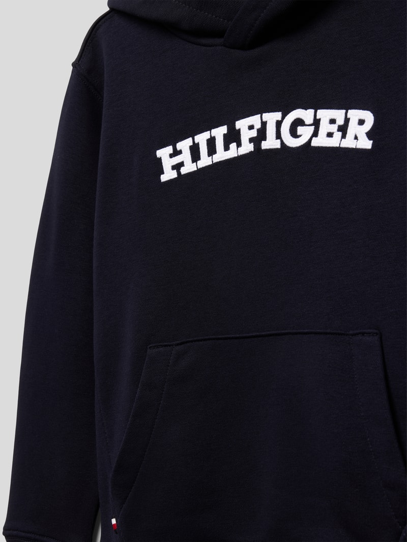 Hoodie mit Label-Stitching Modell 'ARCHED' in marineblau