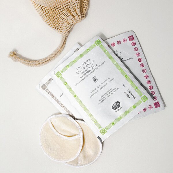 WHAMISA Organic Hydrogel Facial Mask Set [2xFlowers+2xSeeds+2xFruits] Tuchmaske