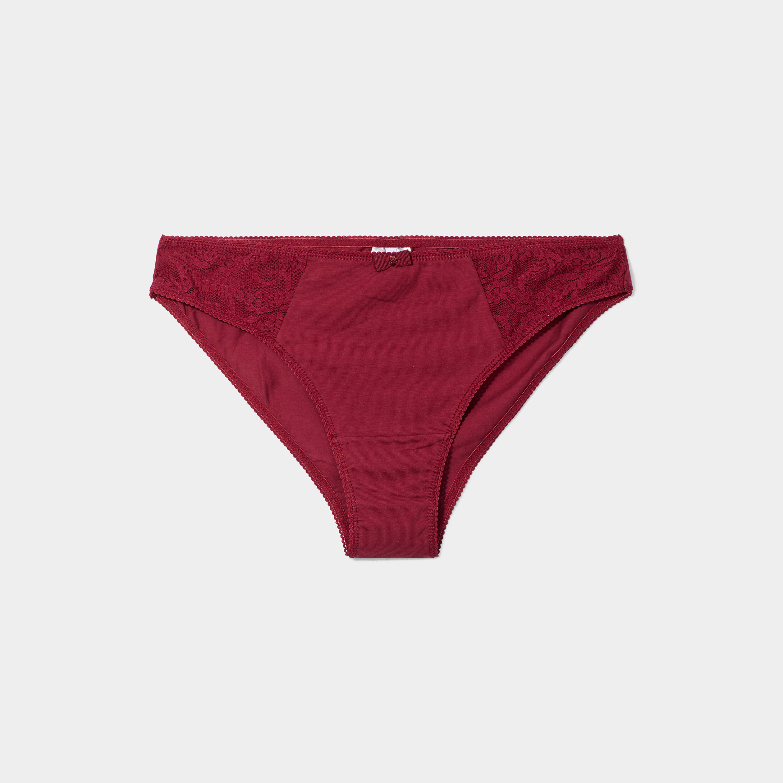 Culotte en coton avec dentelle bordeaux femme | La Halle