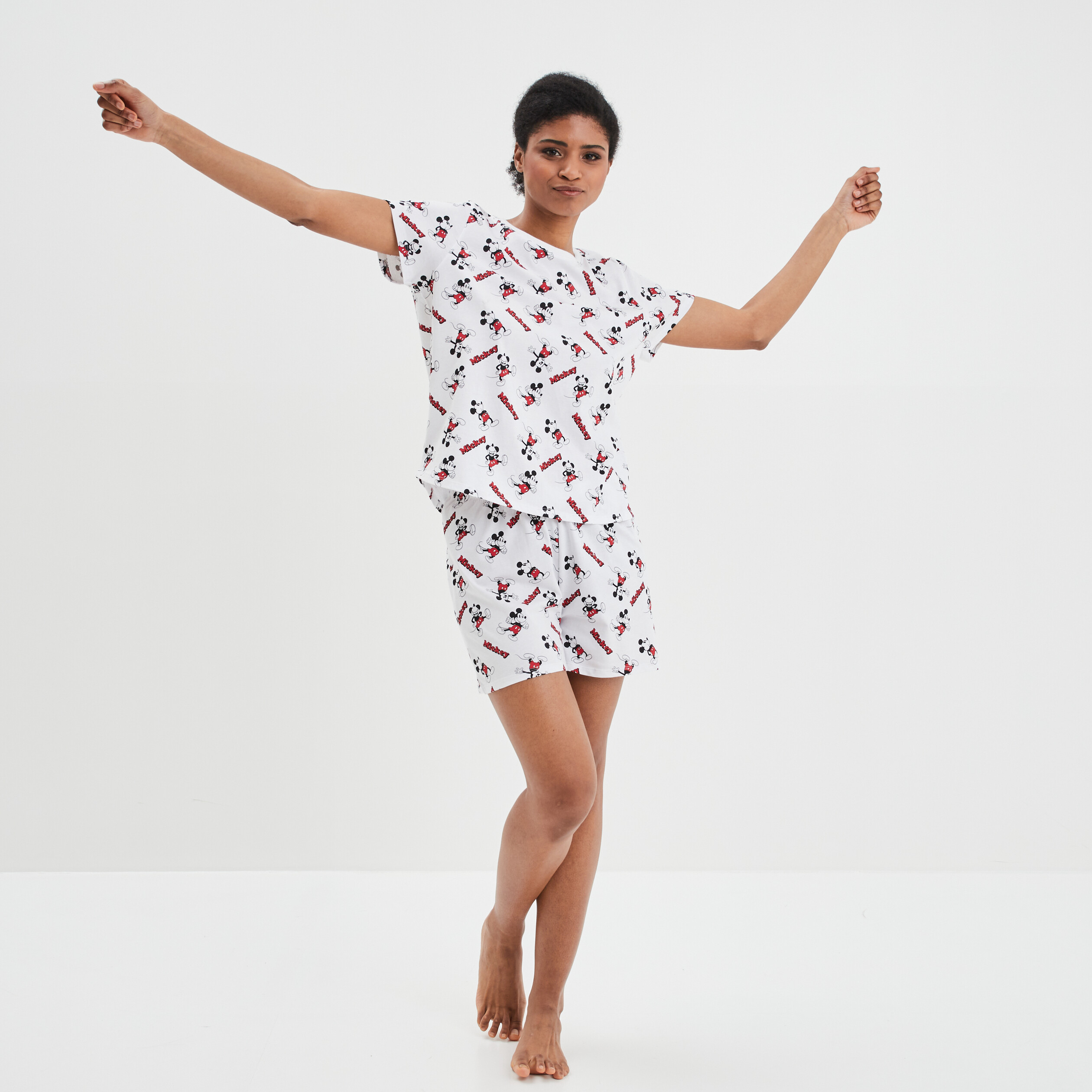 Ensemble pyjama short 2 pièces Mickey blanc femme | La Halle