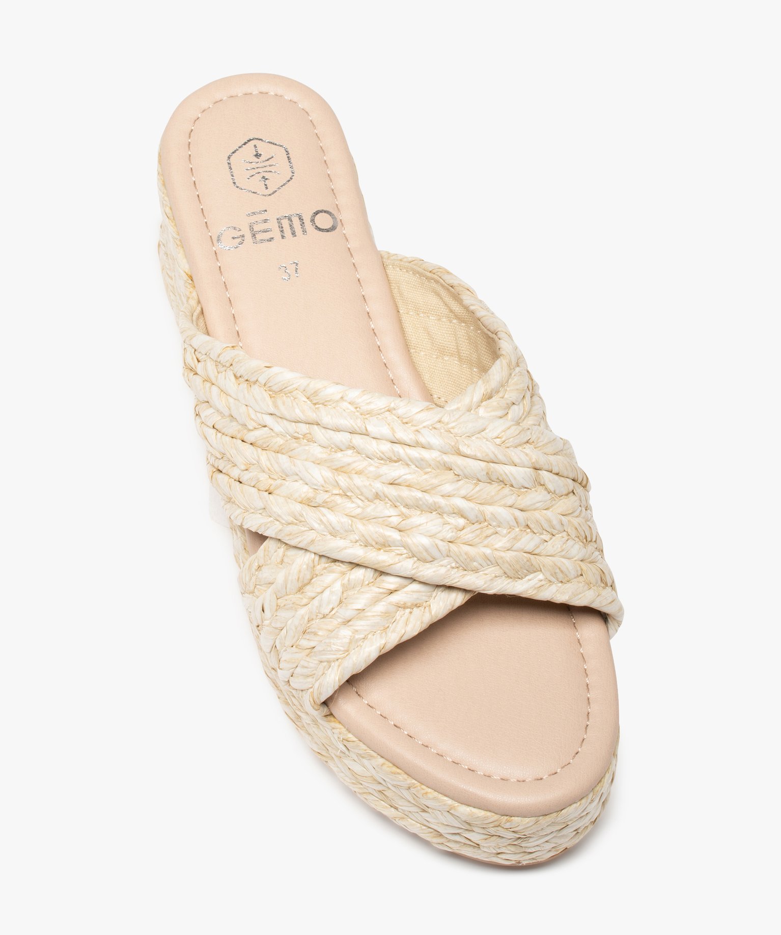 Mules femme compensées à brides en fibres tressées beige | GEMO