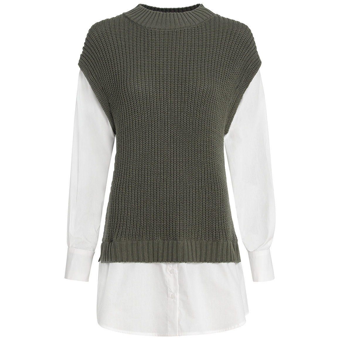 Damen Strickpullunder mit Bluseneinsatz