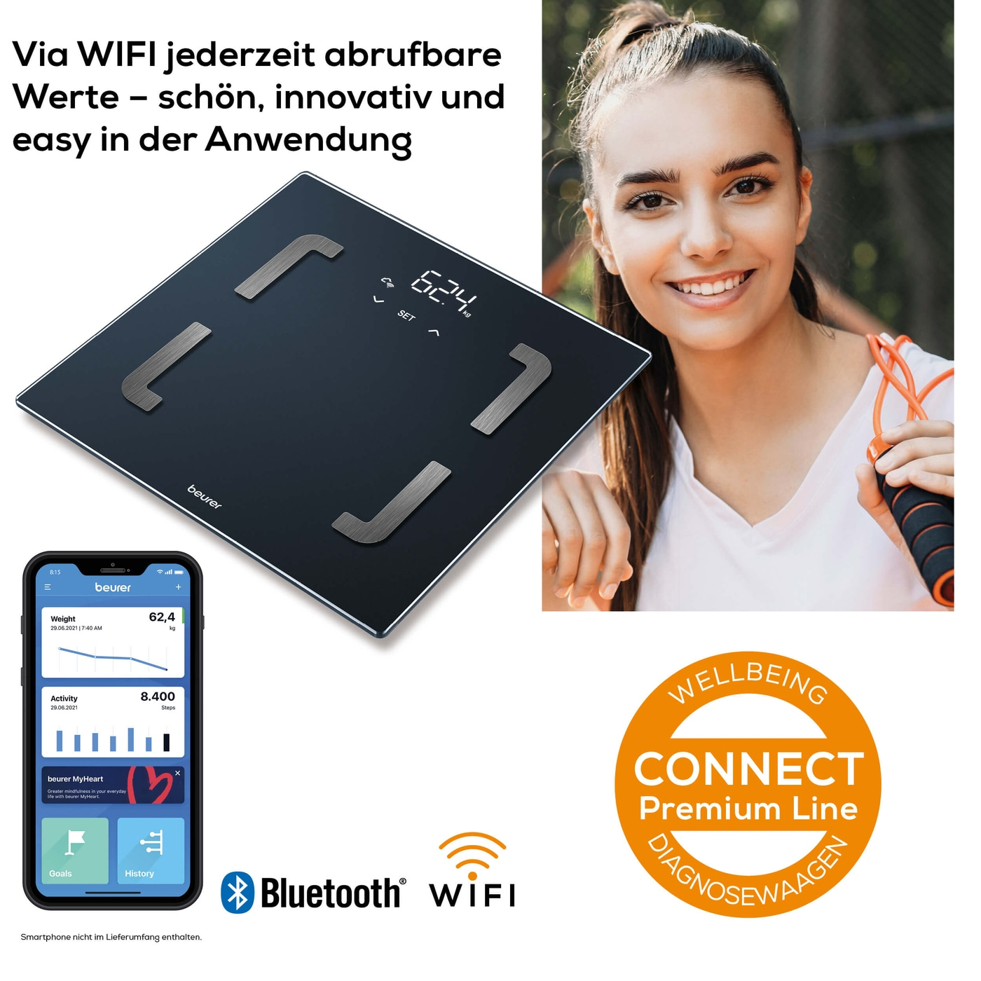 Beurer Diagnosewaage BF 880 WIFI-Diagnosewaage mit App Verknüpfung und umfangreicher Analysefunktion