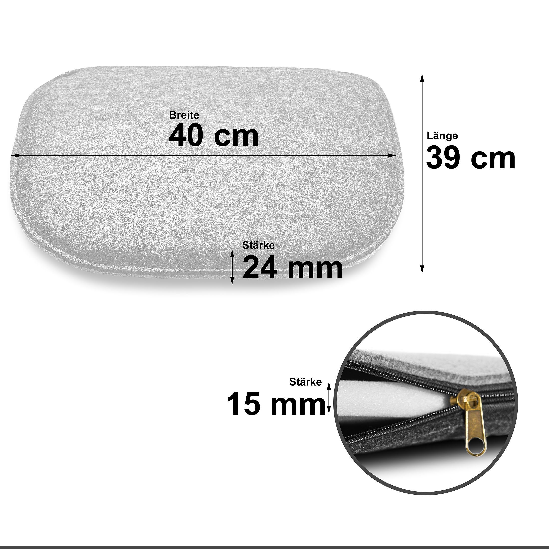 Amare home Sitzkissen Kissen Filzkissen Trapez mit runden Ecken 4er Set