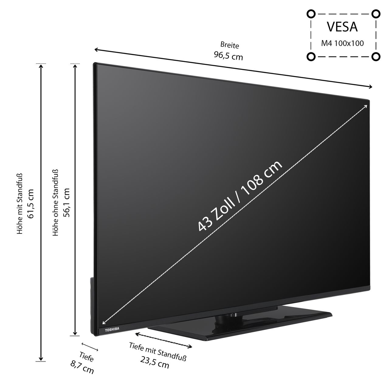 Toshiba 43UV3463DAW 43 Zoll Fernseher / VIDAA Smart TV (4K UHD, Dolby Vision HDR, Triple-Tuner)