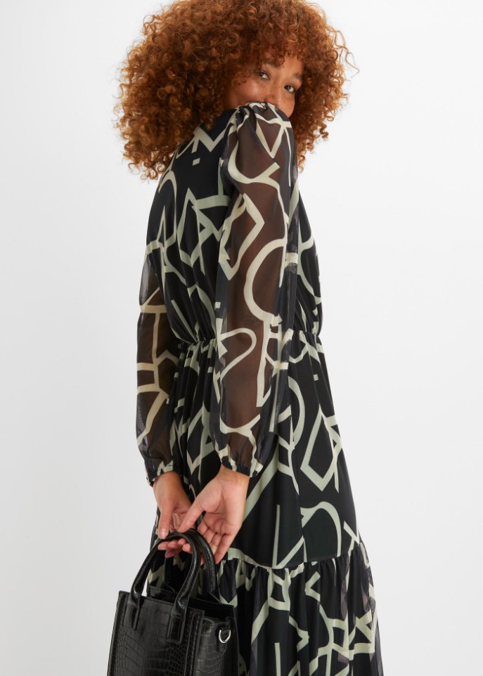 bedrucktes Mesh-Midikleid