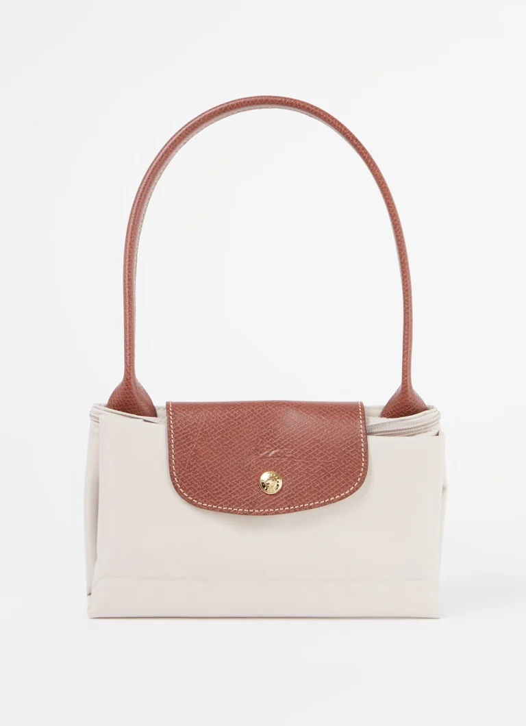 Longchamp Le pliage vihreä M kokoontaitettava olkalaukku nahkayksityiskohdilla